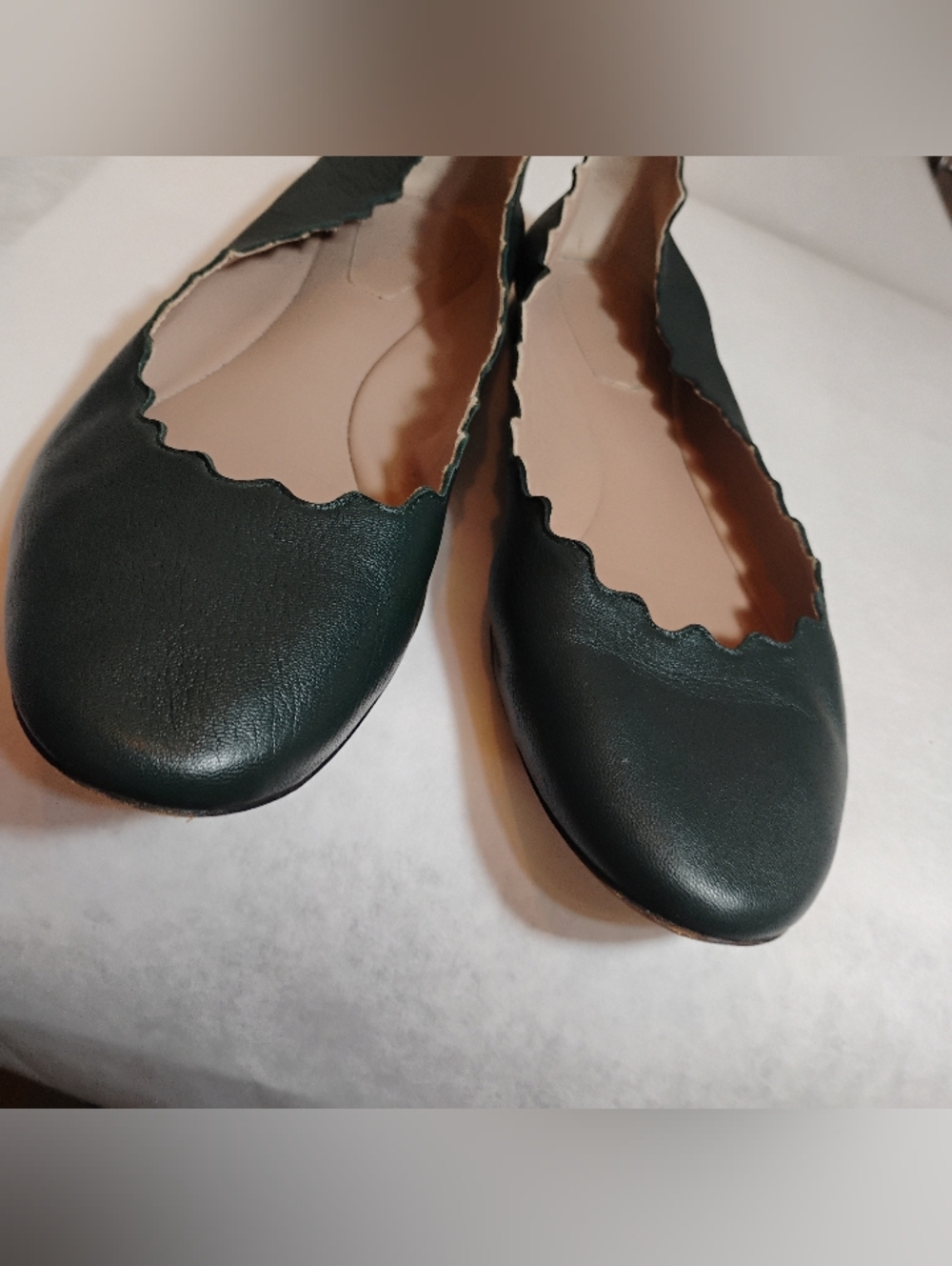 Chloe Dark Green  Scalloped Ballet Flats 39